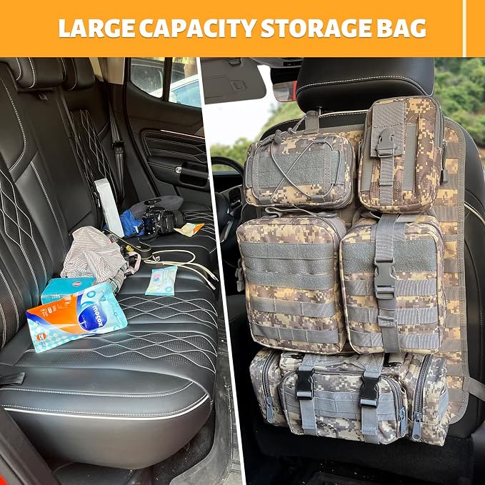 MAIKER Tactical Car Seat Back Organizer, Upgrade Tactical Vehicle Panel Organizer with 5 Detachable Molle Pouch, Universal fits for Most of Vehicle