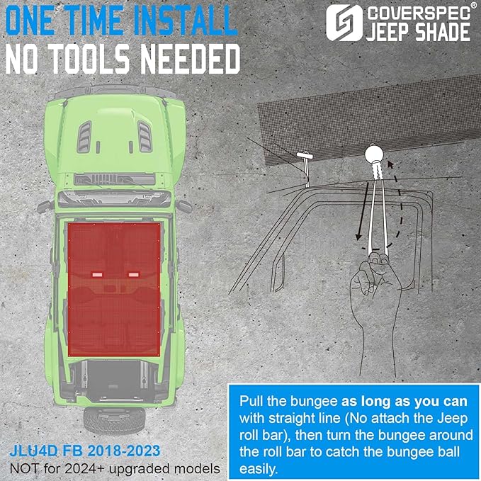 JL Top Sun Shade Roof Compatible with Jeep Wrangler 2 or 4 Door 2018 to 2023 Sunshade Sunroof Cover Blocks UV Wind Noise Cherry Red Mesh for Full Length