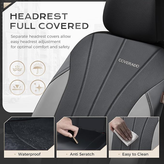 Coverado Car Seat Covers,Seat Covers Frontpair， Waterproof Seat Covers, Automotive Seat Covers, All-Weather Leather Car Seat Protectors Universal Fit for SUVs Trucks Sedans