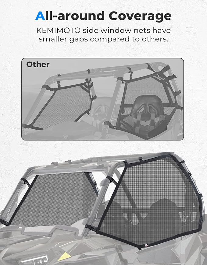 KEMIMOTO XP 1000 Window Mesh Net Roll Cage Side Window Mesh Shield Protective Door Net Compatible with 2014-2023 Polaris RZR XP 1000/ 2016-2021 RZR XP Turbo 2 Door