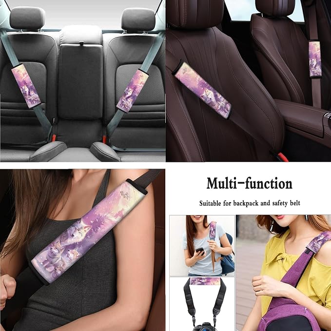 3D Wolf Car Seat Covers Full Set with Steering Wheel Cover, Shoulder Pads, Breathable Stretchy Bucket Seat Covers Auto Seat Cover Universal Fit for Most Cars, Purple