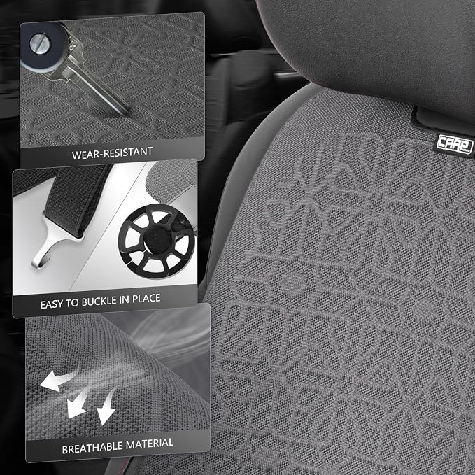 Protex Series Full Set Seat Covers Woven Polyester Universal for Cars Trucks SUV, Grey, CA-SC-PROTEX-Full-GY
