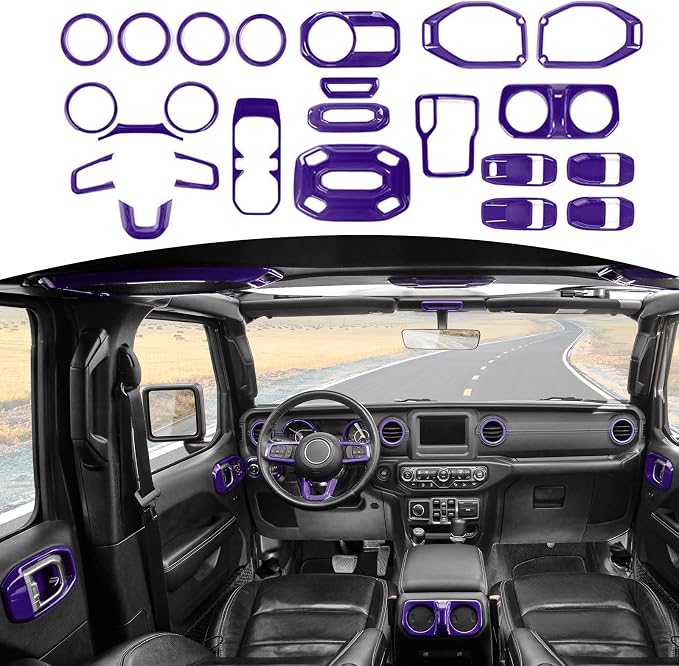 RT-TCZ for Wrangler JL Interior Trim Kit Compatible with Jeep Wrangler JL JLU Gladiator JT 2018-2023 Purple Interior Accessories 23pcs