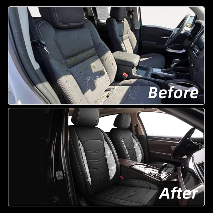 Car Seat Covers with Sparkling Rhinestones for Chevrolet Chevy Blazer 2019-2026 Faux Leather Seat Cover Full Set - Black
