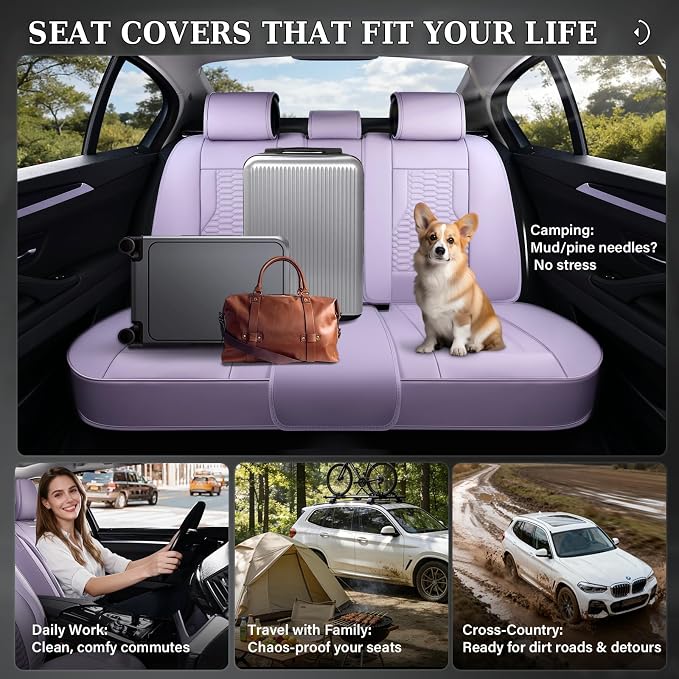 Coverado Seat Covers Front Seats, Luxury Leather Purple Car Seat Cover, Waterproof Automotive Car Seat Covers Protector Interior Accessories Universal Fit Most Sedans, SUVs, Pick-up Trucks