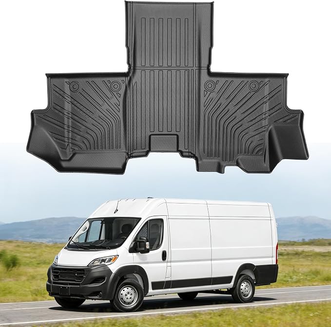 Floor Mats for Dodge Ram ProMaster Van 1500/2500/3500 2018-2025, Custom Fit Heavy Duty TPE All Weather Protection, Waterproof Non-Slip Black Car Liners (Front Row Floor Mats)