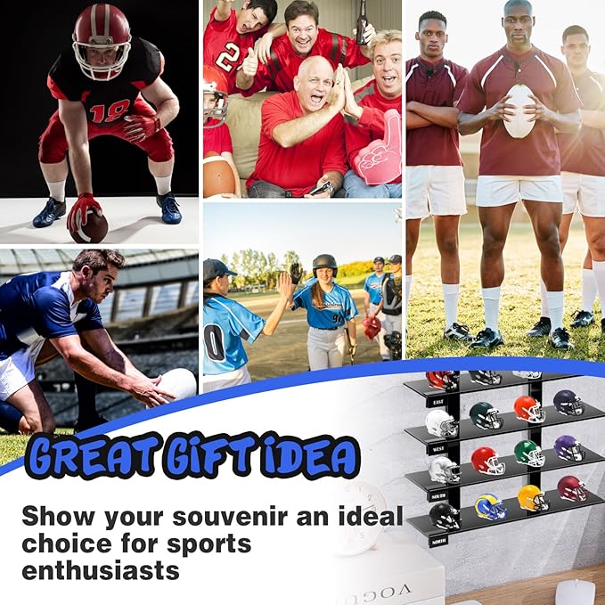 Colingmill Mini Football Helmet Display Racks Wall Mount Pocket Helmet Storage Acrylic Black Baseball Stand Display Rack Ideal Gift for Sports Enthusiast, 11.81 x 9.84 x 3.15 Inches