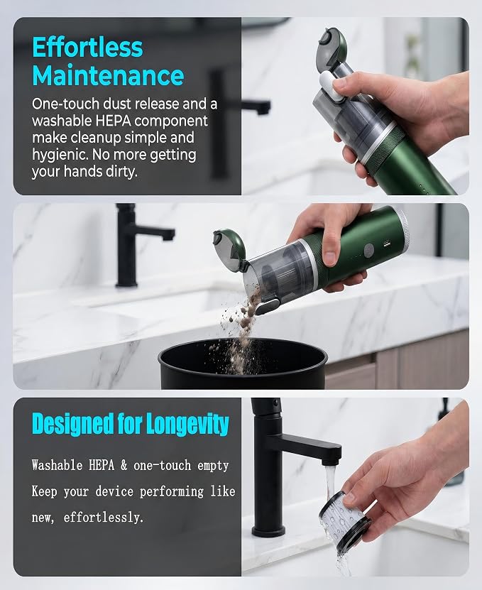 Handheld Vacuum，4-in-1 Cordless Car Vacuum Cleaner&Air Blower,Green | Aluminum alloy body，4 Suction Modes, 20KPa Suction Power,Portable Rechargeable, For Car, Pet Hair, Home, Office