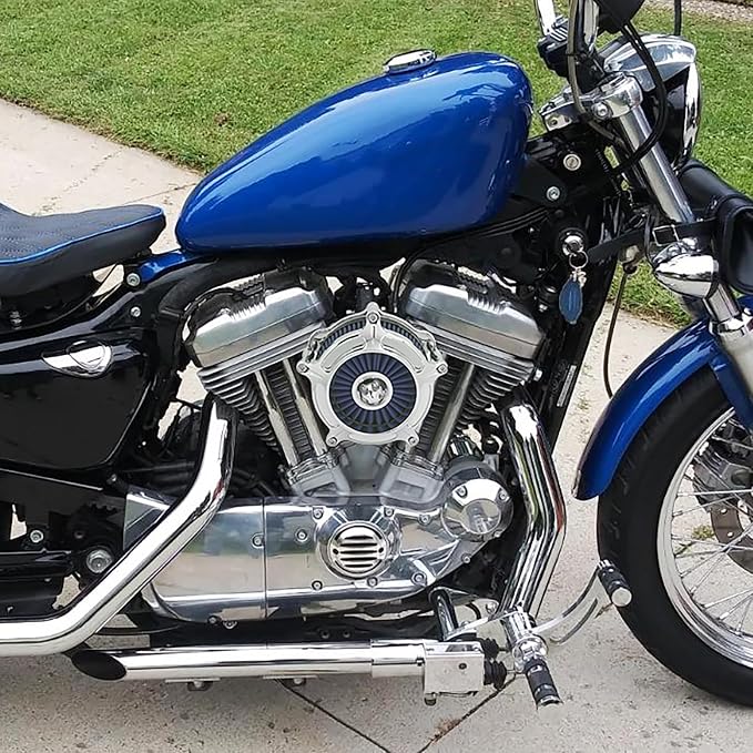 Air Cleaner Filter Aluminum Fit for Harley Touring Road King Street Glide Softail Sportster Dyna (Chrome Housing Blue Element, A For Sportster XL 04-22)
