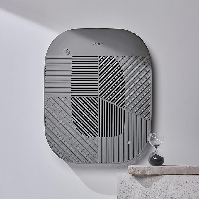 KOMMA Lov Air Purifier for Bedroom, 3.1 inch Slim Wall mount & Stylish Standing type, Hepa Filter Air Cleaner, Remove Fine Dust, Smoke. (LightCharcoal)