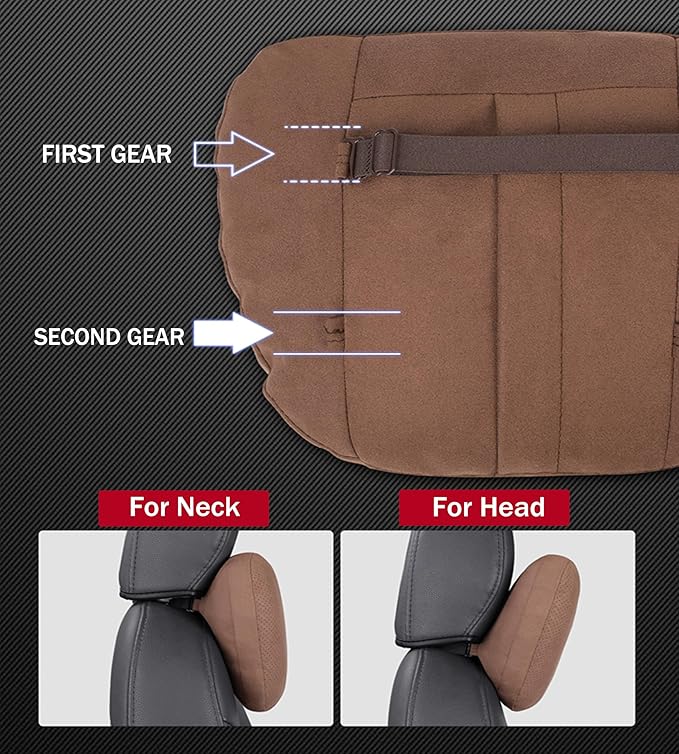 Genuine Leather Car Neck Pillow for headrest,Support Drive Seats Head Cushion,Real Cow Leather,11.8x7.5”,Plant-Based Polyester,Thickness & Height Adjustable,Inner Liner fillable(Grey,1p)