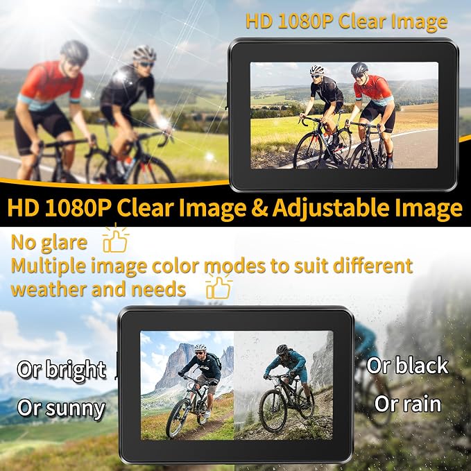Bike Camera Recording Rechargeable 360° Rotation - Color Night Vision Portable Bicycle Rear View Camera Waterproof 130° Wide View HD 1080P 4.3 Inch Monitor for Mountain, Road Bike, E-Bike Wankskey