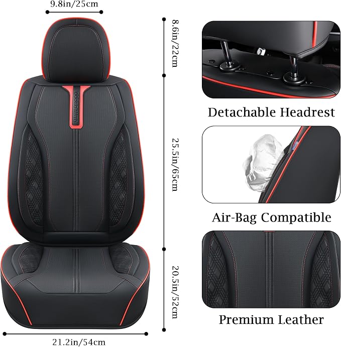 Doogo Car Seat Covers Full Set, Waterproof Car Seat Protector, Universal Automotive Interiors Fit for Most Sedan, SUV, Truck, Pickup, Vans (Black&Red line)