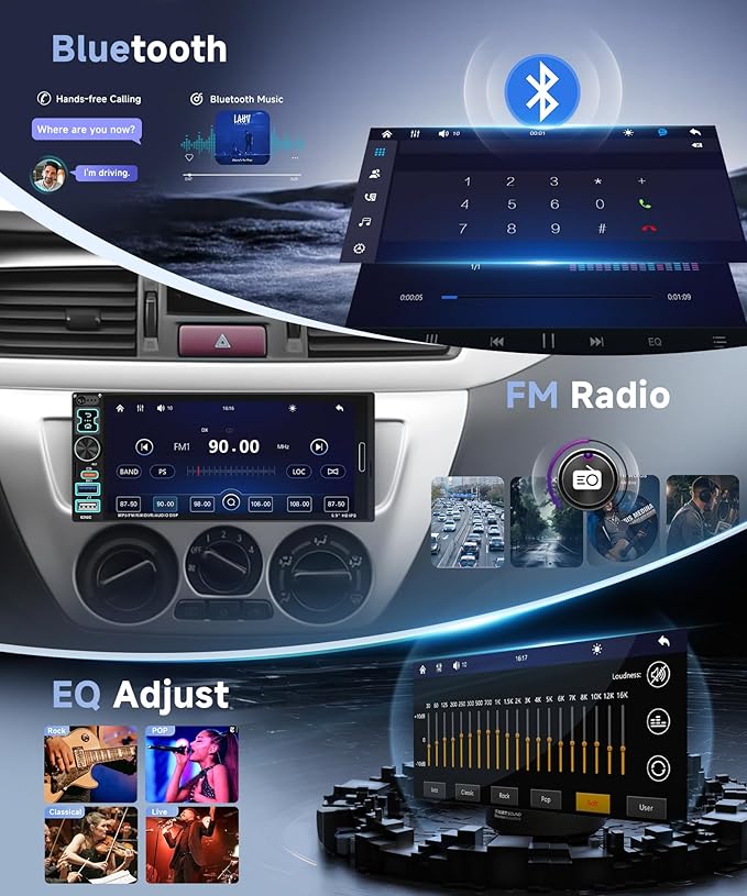 Single Din Car Stereo with A-pple Carplay Android Auto, 6.9" IPS Touch Screen Car Radio 1 Din with Rear View Camera，Head Unit Support Mirror Link Bluetooth FM USB EQ SWC