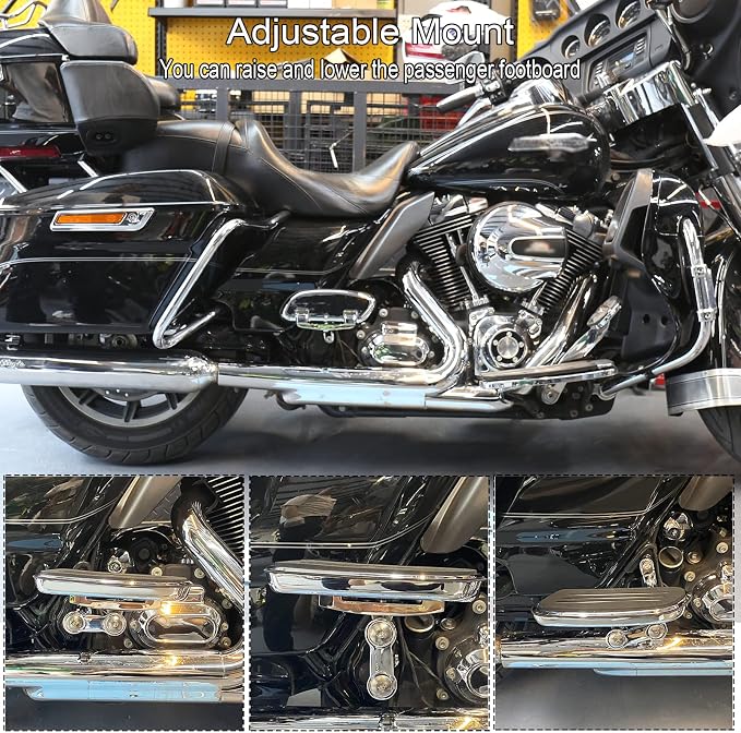 Adjustable Streamliner Passenger Footboard Floorboard with Mount Kit Fit for Harley Touring Road King Road Glide Street Glide Electra Glide CVO 1993-2025 (Chrome)