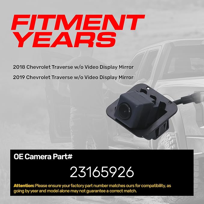 Master Tailgaters Replacement for Chevrolet Traverse w/o Video Display Mirror (2018-2019) Rear View Backup Camera OE Part # 23165926