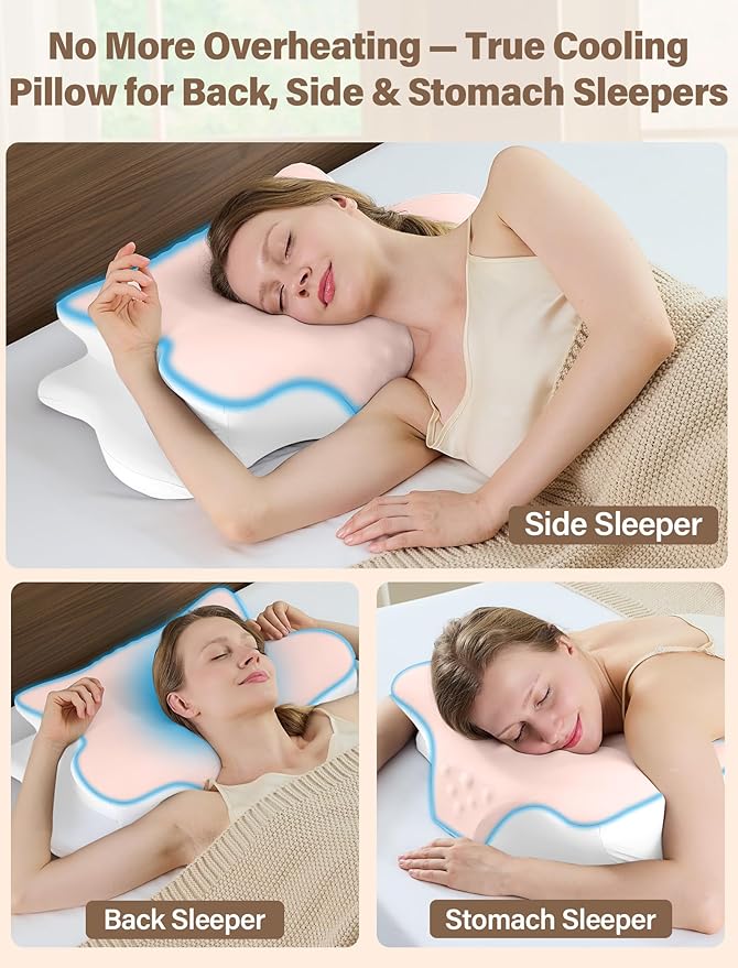 Cervical Neck Pillow for Pain Relief – Ergonomic Memory Foam Pillow for Side Sleeper Contour Orthopedic Bed Pillow for Neck Support with Cooling Cover – Ideal Christmas Birthday Gift for Women - Pink