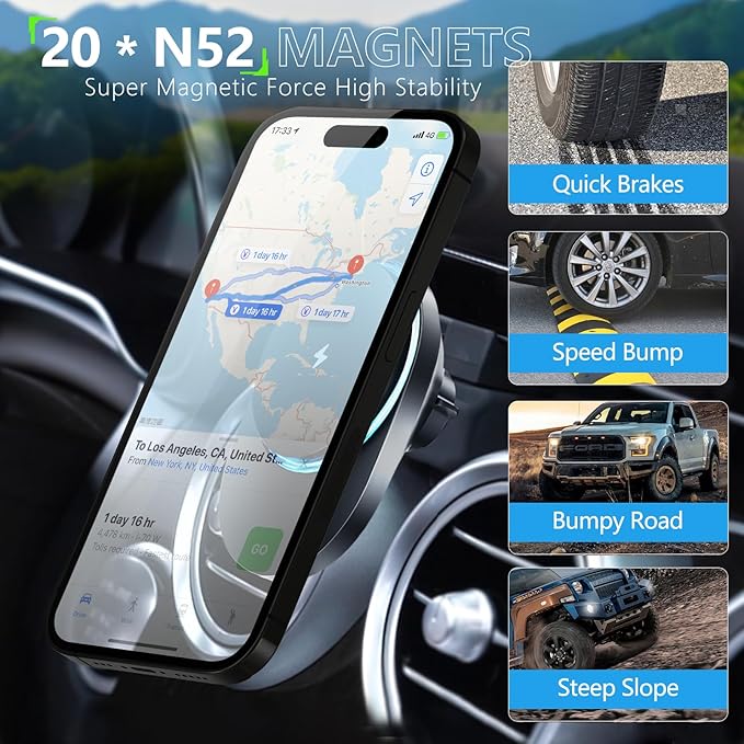 CLEC for Mercedes-Benz GLC-Class 2016-2022 C-Class 2015-2018 Magnetic Wireless Charger Car Phone Holder Mount Fit for Mercedes-Benz Car Phone Holder 15W Fast Charging Car Phone Holder Wireless Charger