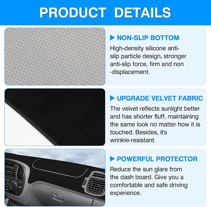 Autorder Dashboard Cover Mat for 2000-2006 Toyota Tundra & 2001-2007 Toyota Sequoia Accessories Dash Cover Upgrade Velvet Dash Mat Sunshade Glare UV Rays Protector