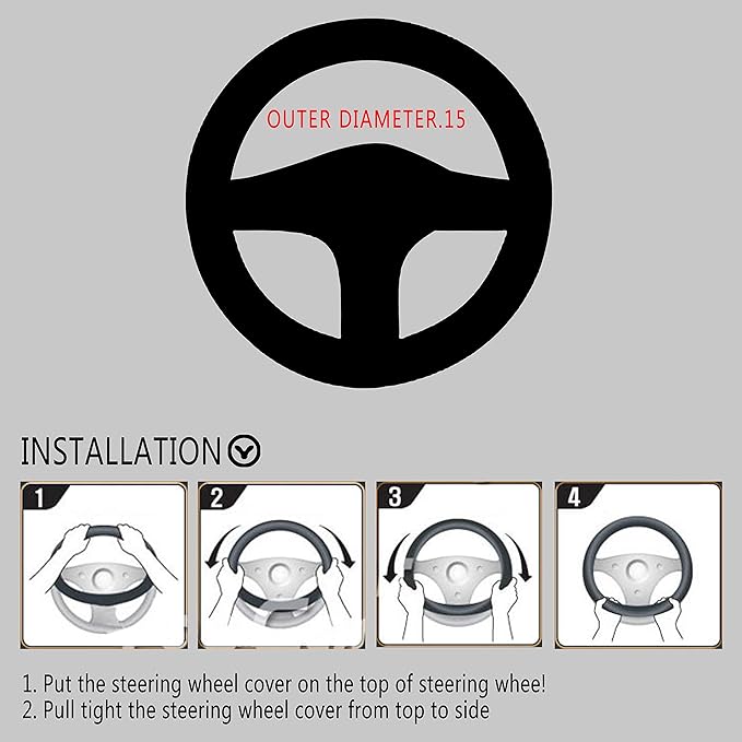 Auto Steering Wheel Cover Hand Pad Cushion Slip-on Universal Fit 15'' / 38 cm (Beige)