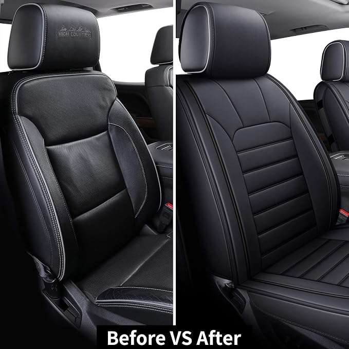 LUCKYMAN CLUB 2 Front Silverado Seat Covers Fit for 2007-2023 2024 2025 Chevy Silverado Sierra 1500 2500 3500 with Water Proof Faux Leather (Black 2 PCS)
