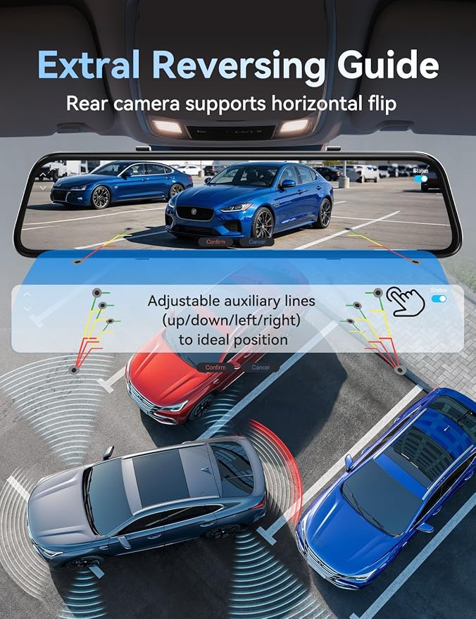 2026 Ultrawide 13’’ 4K Rear View Mirror Camera with Carplay&Android Auto, 5.8GHz WiFi Smart Rearview Mirror with Voice Control/Split Screen, 64GB Card Included,Reverse Assist/Loop Record/G-Sensor