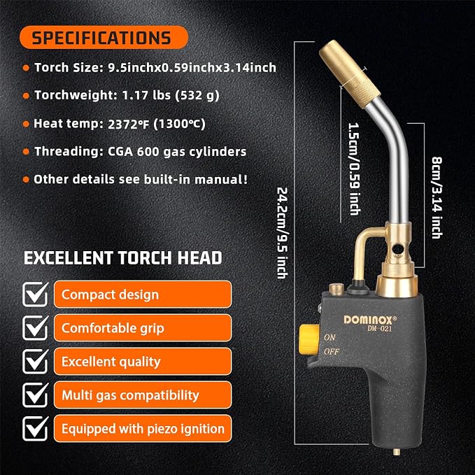 Propane Torch Head for Propane, Map, Mapp Tank, High Intensity Trigger Start Gas Torch, Map Gas Torch Kit for Ignition, Cooking, Lighting, Welding (Not Included Gas Tank)