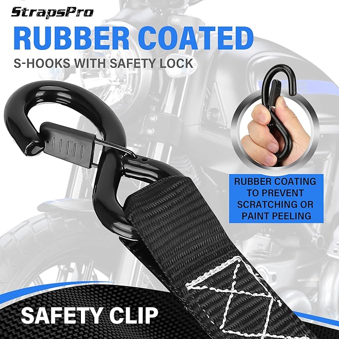 Retractable Ratchet Straps, 1763lb Break Strength Self Retracting Ratchet Straps Heavy Duty with Soft Loops, 10FT Auto Tie Down Straps Easy Retract for Motorcycle, Truck, Securing Cargo, 2 Pack