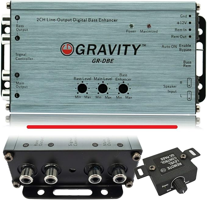 Gravity GR-DBE 2-Channel Premium Line-Out Converter with Digital Bass Enchancer with Knob/Dual Amplifier / 9.5 Volt Pre-Amp Outs/Level Matching Controls