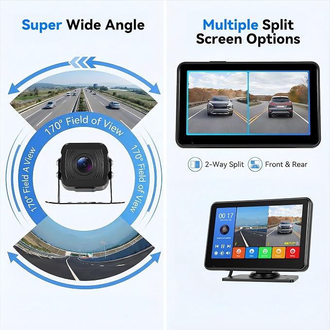7 Inch Touchscreen Wired Backup Camera System, AHD 1080P Full Color Night Vision, 4K DVR Recording, IP68 Waterproof, Loop Recording, Parking Monitor, 9-32V for Truck Tractor Excavator Skid Steer RV