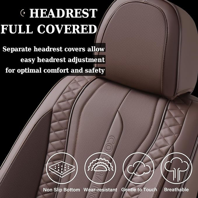 Coverado Car Seat Covers Full Set, Leather Seat Coversfor Cars, Front and Back Seat Covers, Waterproof Car Seat Protectors Car Seat Cushions Universal for Most Vehicles, Coffee