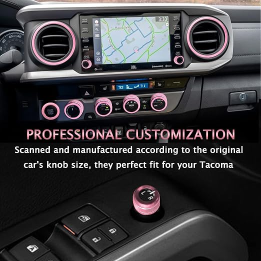 for Toyota Tacoma Accessories 2023 2022 2021 2020 with 8" or 7" Touchscreens Knob Covers - AC Vent Ring Button Knob Covers for Air Conditioner Volume Mirror Push Start Stop Button Trim 12Pcs (Pink)