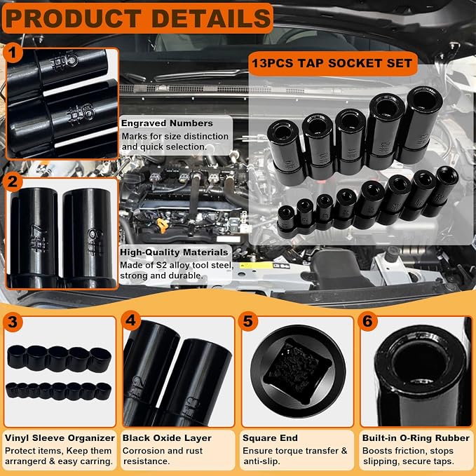 70500 Tap Socket Set + 71670 Tap Socket Set, 13Pcs Tap Socket Wrench Adapter Set Fits All Number & Fractional M.C.T.I. Standard Taps