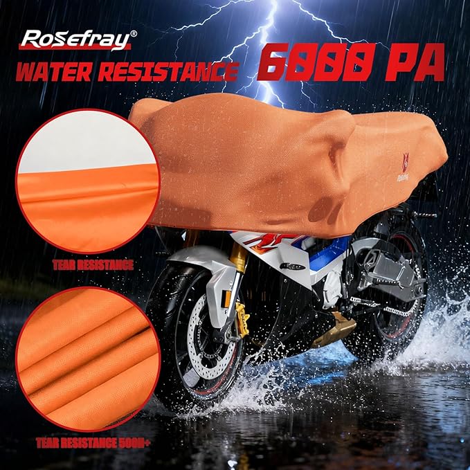 Rosefray 420D Motorcycle Half Cover-Outdoor Waterproof All Weather Protection Lightweight Half Cover, Orange L Size for Most Touring Models Harley Davidson,Honda Goldwing,Road King Street Glide