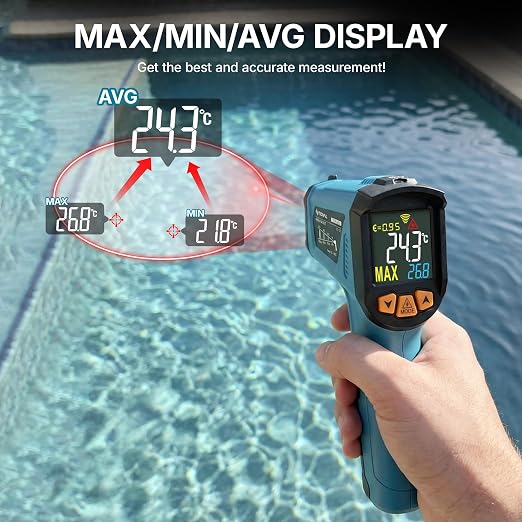 Tilswall Infrared Thermometer, -58°F to 1472°F(-50~800°C), Non-Contact Digital Laser Thermometer with Probe, Adjustable Emissivity, High/Low Temp Alarm, for Cooking/BBQ/Freezer(NOT for Human)-W300