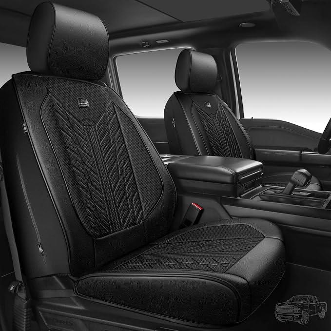 CAR PASS Leather Oxford Large Seat Covers For Truck F150 Ram Silverado Sierra 1500 Seat Covers, Scratch-resistant Water-proof All Weather Universal Fit for Extra Large Truck Car SUV Full Black 3D Tyre