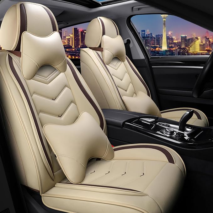 CTDS Car Seat Covers for Chevy Equinox 2005-2026, Stylish Sport Seat Cover, Premium Nappa Leather Car Seat Cover. Automobile Seat Covers Sets.(Luxury 2 Seats/Beige)