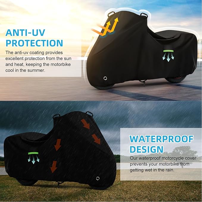 Motorcycle Cover Waterproof for Kawasaki Vulcan S 650/900/1500, Heavy Duty Outdoor Sun UV Rain Dust All Weather Protection Motorbike Cover with Soft Cotton Lining & Lock Hole-Black
