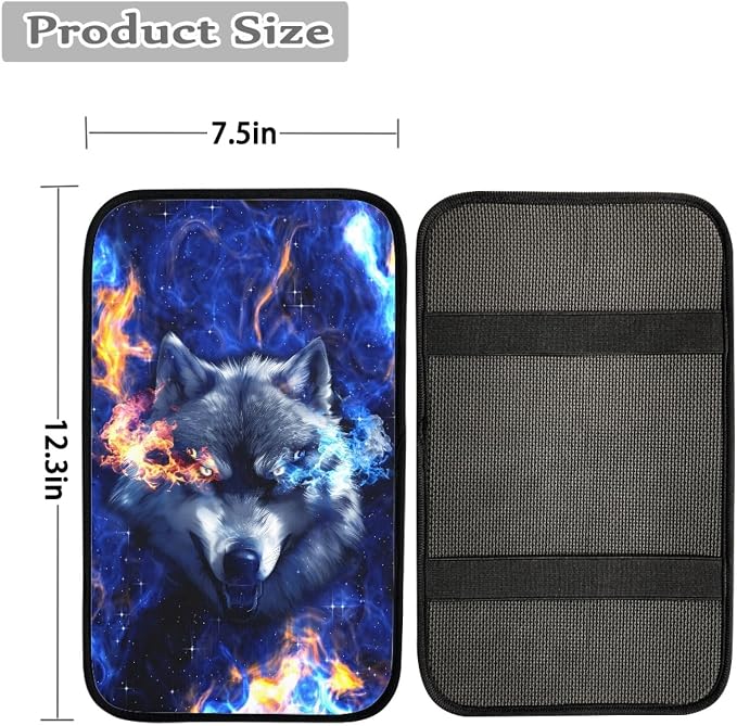 Howilath Galaxy Fire Wolf Print Car Front Seat Covers, 10pcs Car Front Seat Covers/Steering Wheel Cover/Seatbelt Pads/Keychain/Armrest Cushion/Coasters Vehicle Seat Protector Accessories