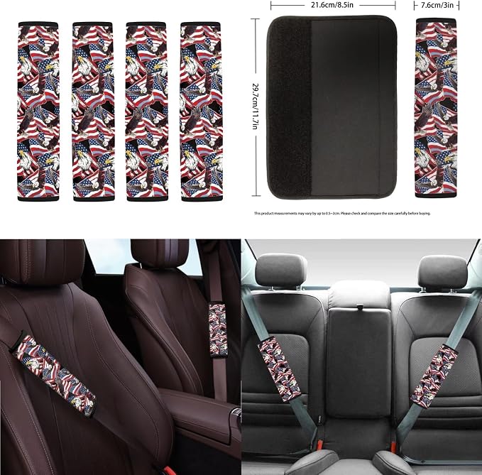 250 Years Full Set Car Seat Covers American Flag Eagle Print Car Front and Rear Seat Covers with Interior Decor Accessories for Truck Sedan SUV, Easy to Install