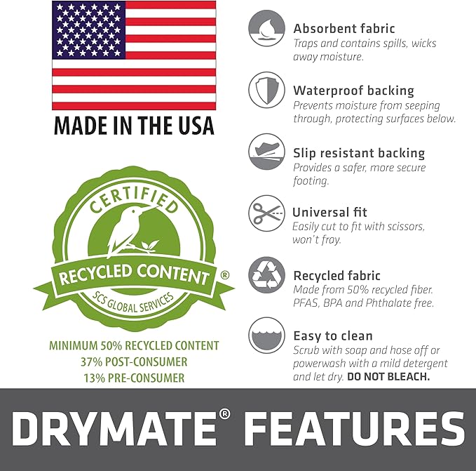Drymate Garage Floor Runner Mat, (8'10" x 2'6"), Protects Surfaces, Absorbent, Waterproof, Slip-Resistant, Quick Dry Carpet Fabric, Trimmable & Washable (USA Made) (Charcoal)