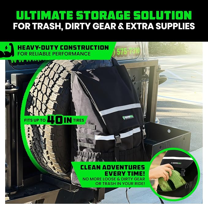 Rhino USA Spare Tire Trash Bag - Ultimate Car Storage Solution For Overlanding Accesories, Firewood, Water, Camping Essentials and More! - Black