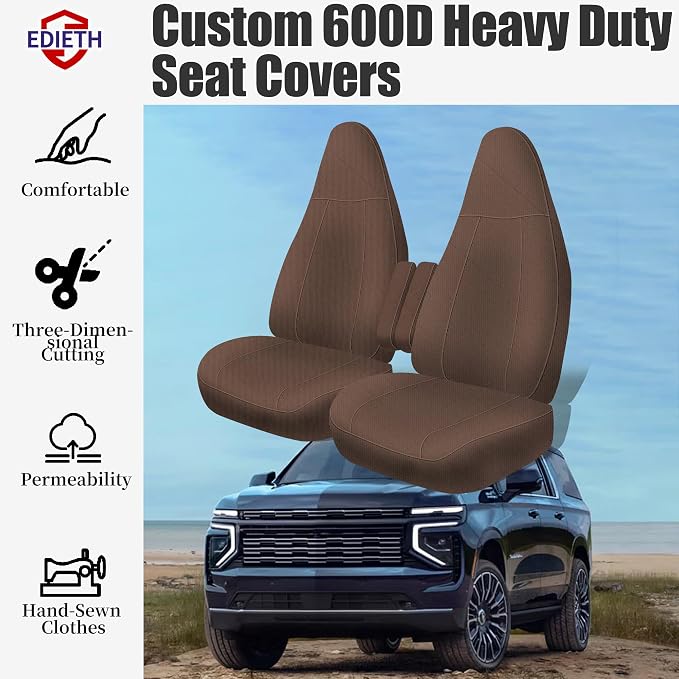 Heavy-Duty 600D Oxford Fabric Seat Covers for Chevrolet Express 2010 2011 2012 2013 2014 2015-2026 Tough & Durable Snug Fit No-Slip - Brown
