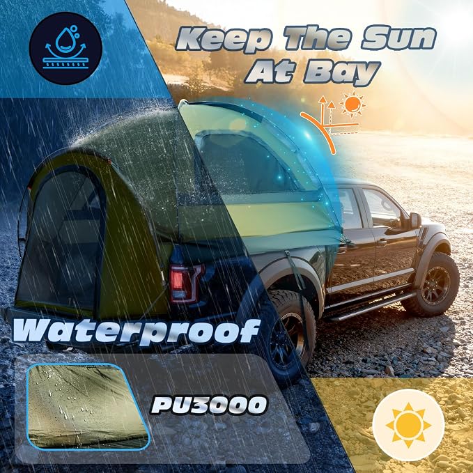 Truck Bed Tent, Waterproof PU3000mm Pickup Truck Tent for Camping Bed, 2-3 Person Sleeping Truck Tent, Portable for Car Camping