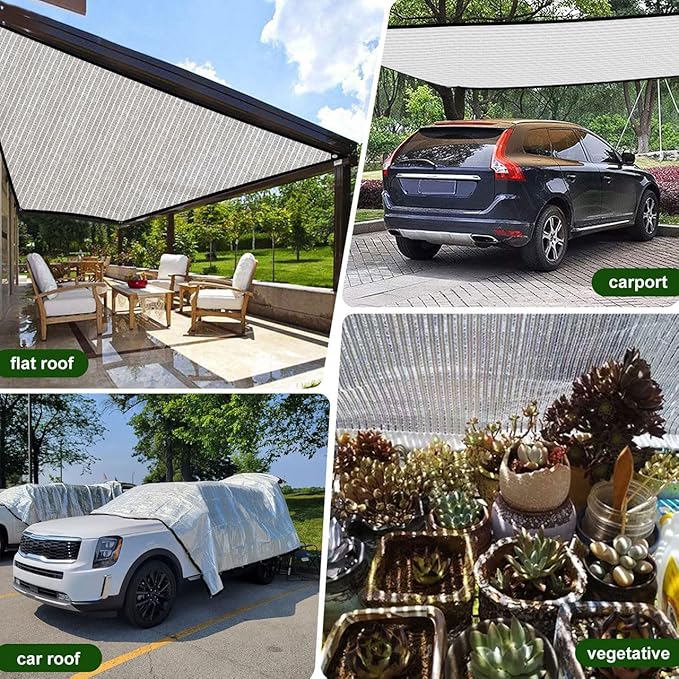 Shade Cloth-Thickened and Encrypted 80% Aluminum Shade Cloth for Greenhouse Balcony Garden,Outdoor Pergola,Lawn,Cars.Easy Hanging with Edges and Holes,Silver Heat Reflective Tarp
