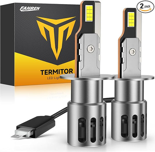 Termitor Brightest H1 Bulbs High beam, 60,000LM 12X Super Bright, 1:1 Mini Size 6500K Cool White IP68 Waterproof Automotive Replacement H1 Fog Lights, 3-Minute Plug and Play Installation, Pack of 2