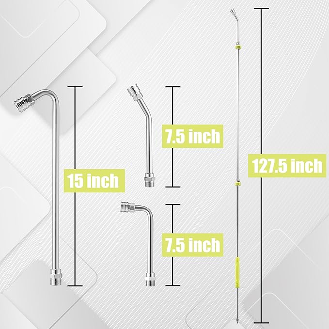 FIXFANS Pressure Washer Extension Wand, 120” Pressure Washer Lance Replacement, Stainless Steel Power Washer Wand with 1/4” Quick Connect, Gutter Cleaner Attachment 30°/90°/120° Curved Rods, 5 Nozzles
