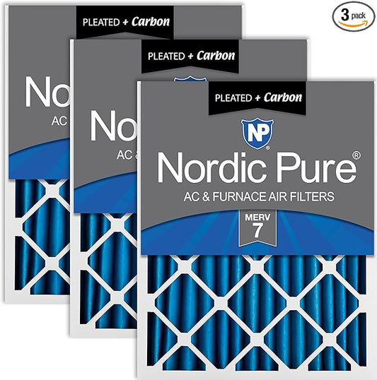 Nordic Pure 14x20x2 (Actual Size: 13 1/2 x 19 1/2 x 1 3/4) Pleated Air Filters MERV 7 Plus Carbon 3 Pack