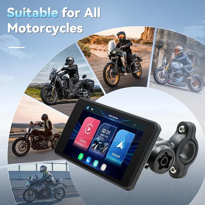Motorcycle CarPlay Screen with Wireless Apple CarPlay Android Auto,4.7 Inch Waterproof Touch Screen, GPS Navigation for Motorbike Supports GPS Navigation/Mirror Link/Bluetooth Transmission