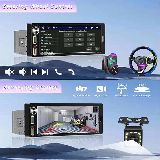 Single Din Car Stereo with Wireless Apple CarPlay & Android Auto, Designed for Older Vehicles, Bluetooth Hands-Free, FM Radio, Backup Camera Support